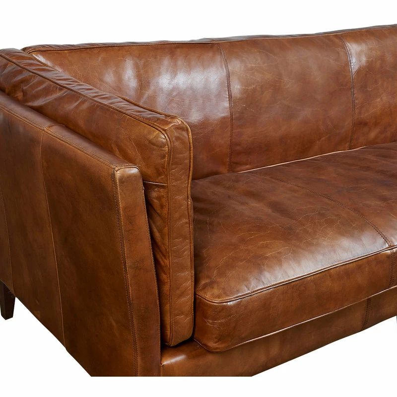 Best deal 😍 Crafters And Weavers Top Grain Vintage Leather Kenmore Sofa, Light Brown 😀 - Image 3