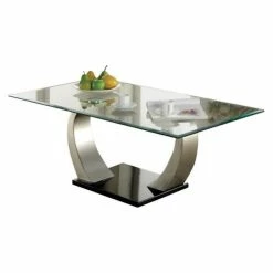 Best Pirce 😉 Bowery Hill Modern Glass Top Coffee Table In Satin Silver Finish 🧨