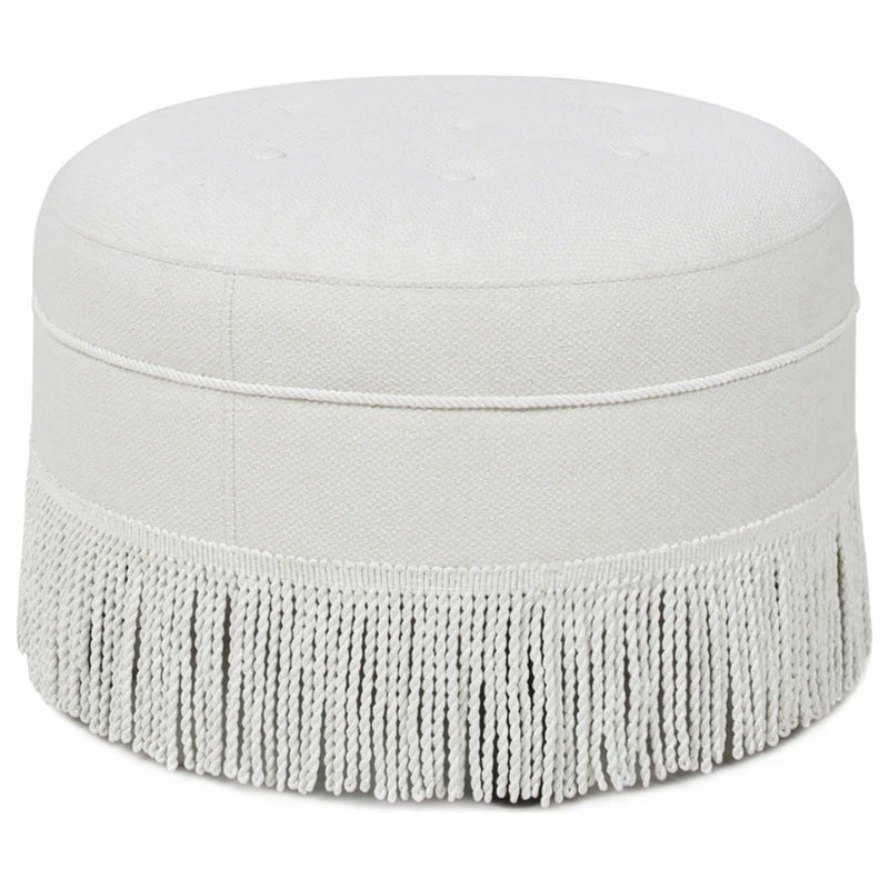 Promo ✔️ Jennifer Taylor Home Yolanda 24" Tufted Round Ottoman With Bullion Trim, Alabaster Off White Tweed ✨ - Image 5