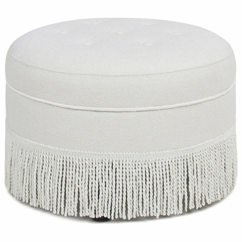 Promo ✔️ Jennifer Taylor Home Yolanda 24" Tufted Round Ottoman With Bullion Trim, Alabaster Off White Tweed ✨ - Image 6