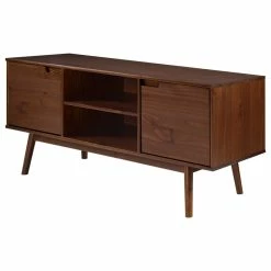 Outlet ๐ Walker Edison 58" 2 Door Solid Wood TV Console, Walnut โญ