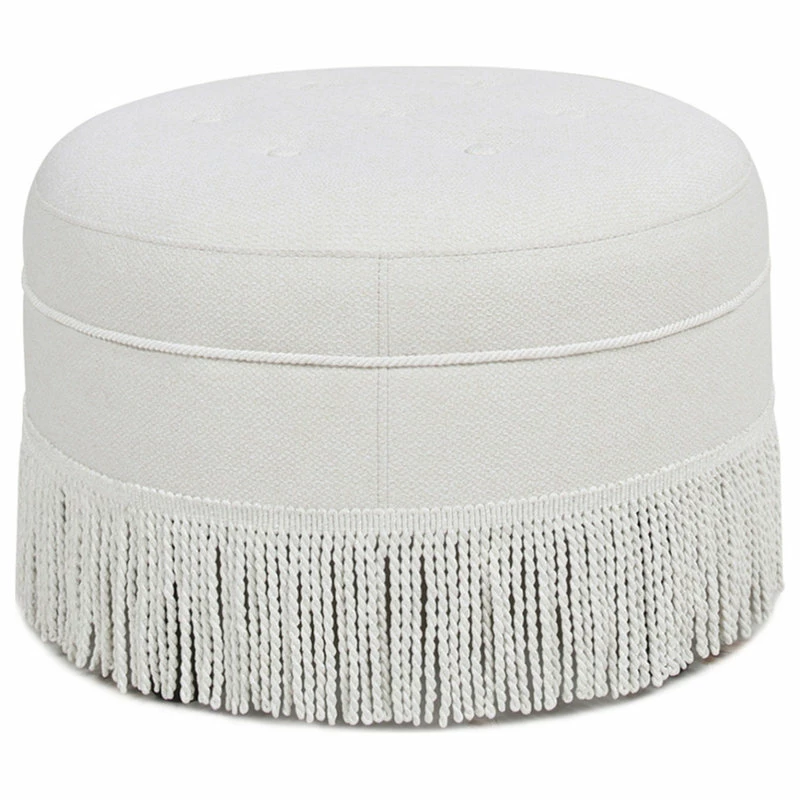 Promo ✔️ Jennifer Taylor Home Yolanda 24" Tufted Round Ottoman With Bullion Trim, Alabaster Off White Tweed ✨ - Image 4