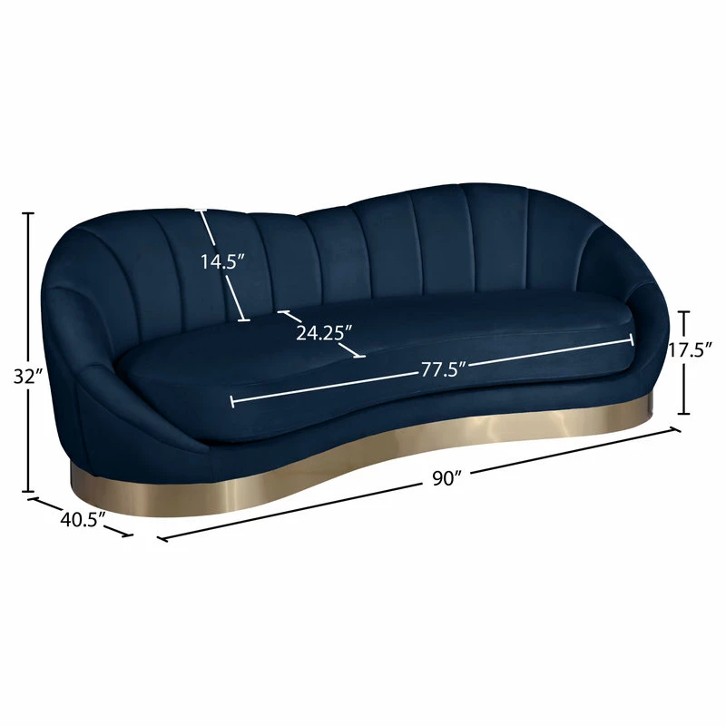 New โ Meridian Furniture Shelly Velvet Sofa With Brushed Gold Stainless Steel Base, Navy ๐ - Image 9