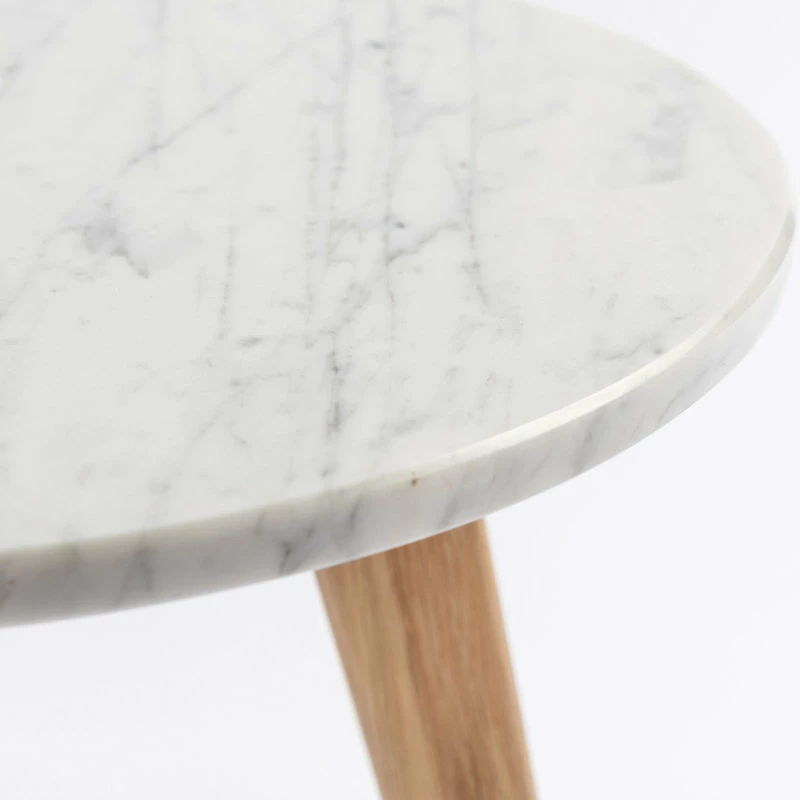 New โจ The Bianco Collection Cherie 15" Round Italian Carrara White Marble Side Table With Oak Legs ๐ - Image 4