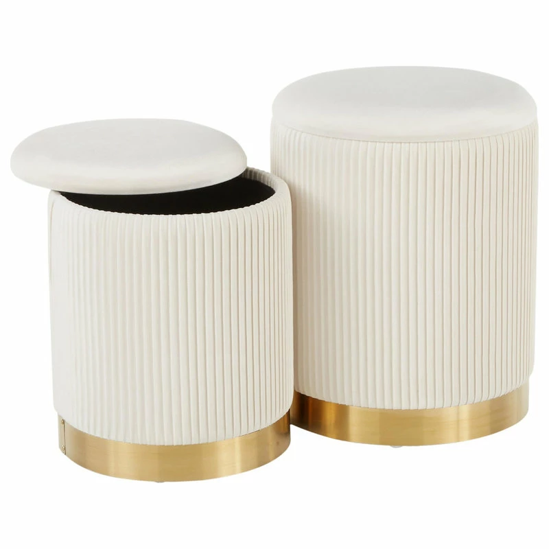 Buy ๐ Lumisource Marla Gold And Cream Nesting Pleated Ottoman Set OT-MARLA PLT VCR ๐ - Image 3
