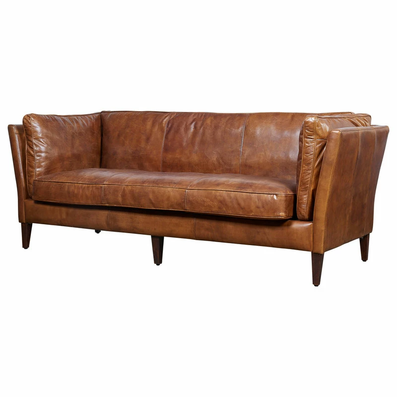 Best deal 😍 Crafters And Weavers Top Grain Vintage Leather Kenmore Sofa, Light Brown 😀