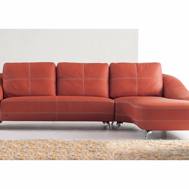 Outlet ⌛ Zuri Furniture Modern Lucy Orange Italian Leather Sectional Sofa - Right Chaise 🥰 - Image 6