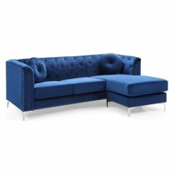 Best deal ⭐ Glory Furniture Pompano Velvet Sofa Chaise In Navy Blue 🤩
