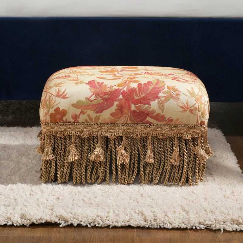 Best Sale ๐ Jennifer Taylor Home Fiona Accent Footstool Ottoman, Orange Beige Floral Jacquard ๐คฉ - Image 3