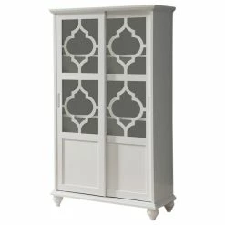Best Sale ❤️ Pilaster Designs Callum Wood Curio Bookcase With Sliding Glass Doors, White 😉