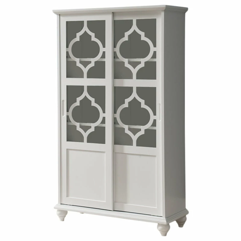 Best Sale ❤️ Pilaster Designs Callum Wood Curio Bookcase With Sliding Glass Doors, White 😉