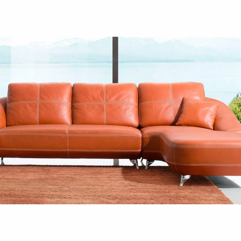 Outlet ⌛ Zuri Furniture Modern Lucy Orange Italian Leather Sectional Sofa - Right Chaise 🥰 - Image 2