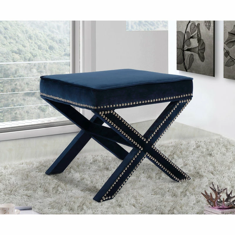 Best deal ❤️ Meridian Furniture Nixon Navy Velvet Ottoman/Bench ✔️ - Image 2