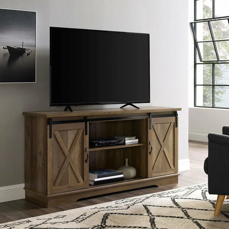 Best Sale 🥰 Walker Edison 58" Sliding Barn Door TV Console, Rustic Oak 🥰 - Image 2