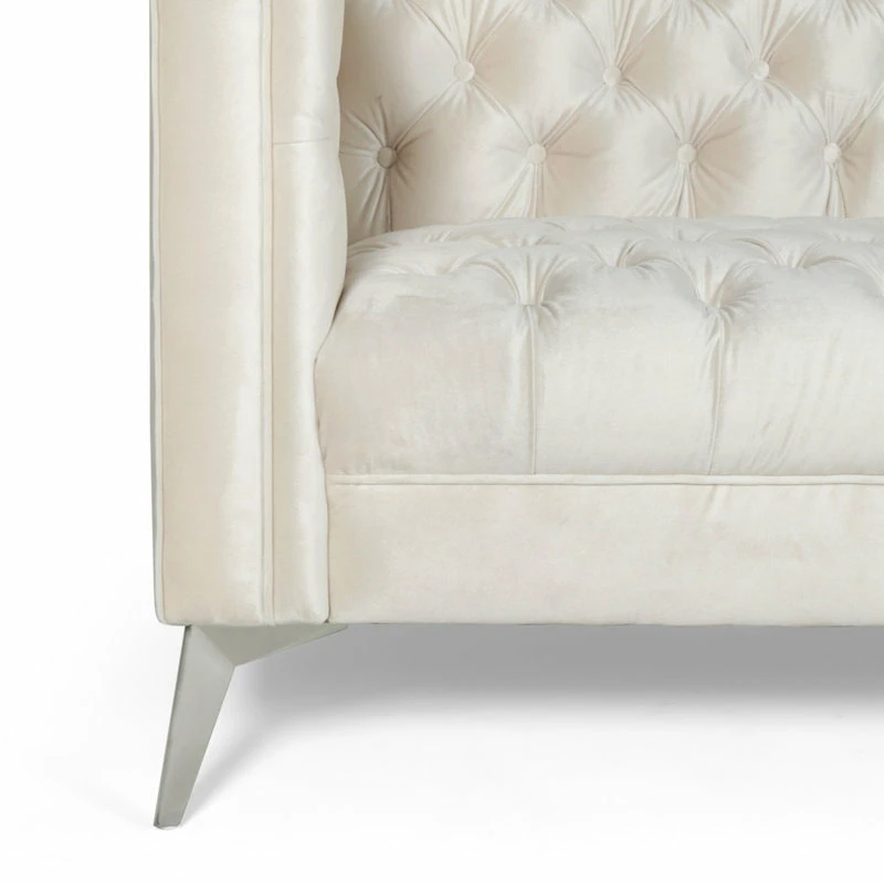Best deal ๐ฅฐ GDFStudio Roxanne Tufted Velvet 3 Seat Sofa, Beige/Silver ๐ - Image 6