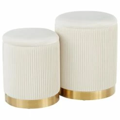 Buy 🛒 Lumisource Marla Gold And Cream Nesting Pleated Ottoman Set OT-MARLA PLT VCR 🌟