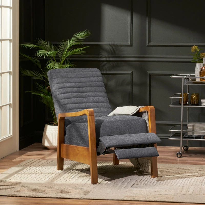 Best Sale ๐ GDFStudio Neihart Channel Stitch Pushback Recliner, Charcoal And Teak, Fabric โค๏ธ - Image 3