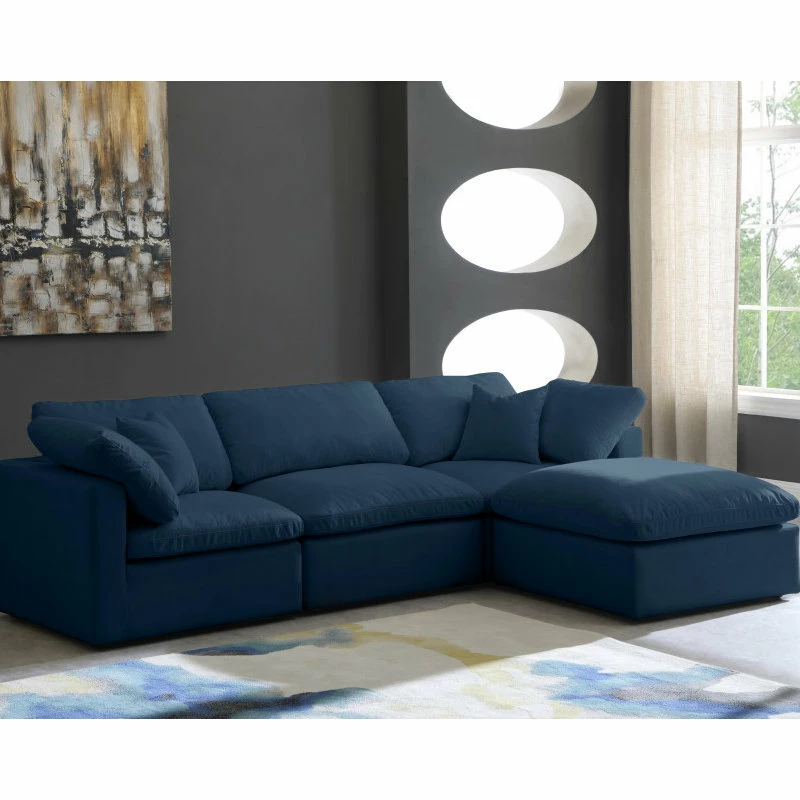 Coupon 🌟 Meridian Furniture Plush Cloud-Like Comfort Modular 4-Seat Sectional And Ottoman, Navy, Seating 😀 - Image 2