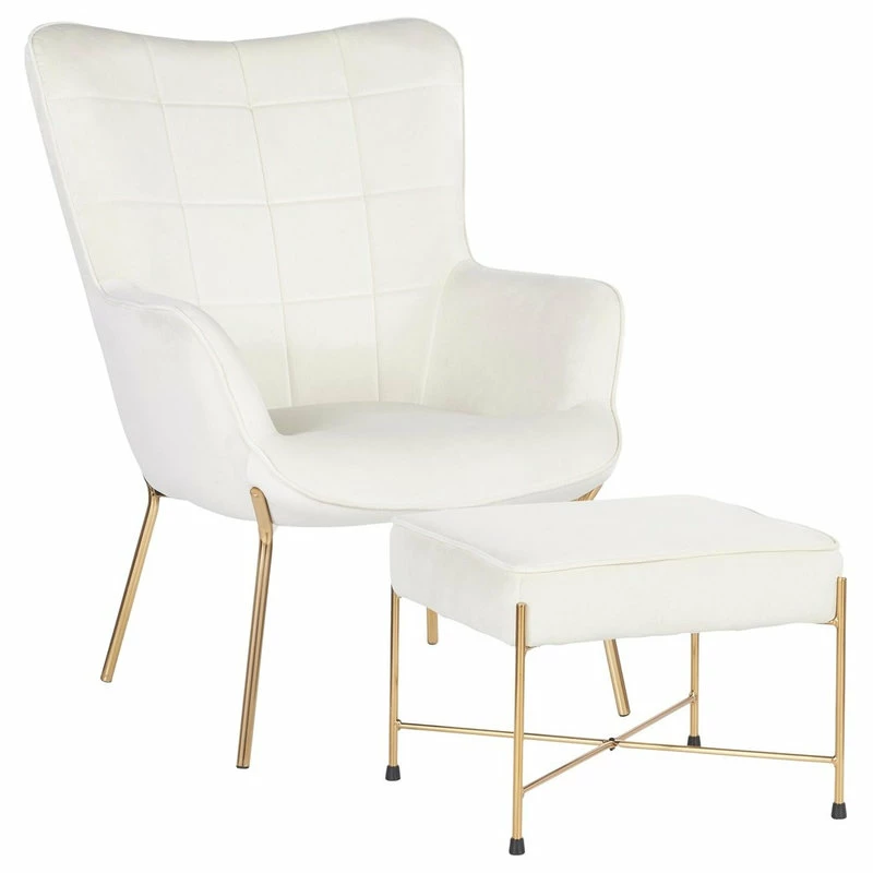 Flash Sale ๐งจ LumiSource Izzy Contemporary Lounge Chair/Ottoman Set, Gold Metal/Cream Velvet Fabric ๐