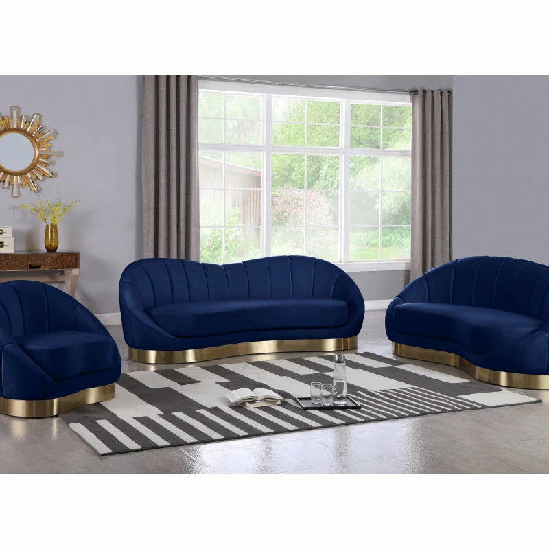 New โ Meridian Furniture Shelly Velvet Sofa With Brushed Gold Stainless Steel Base, Navy ๐ - Image 7
