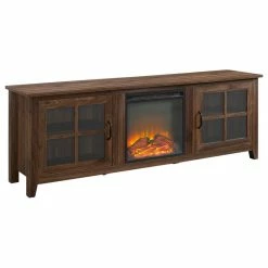 Best reviews of ✔️ Walker Edison 70" Farmhouse Wood Fireplace TV Stand With Glass Doors - Dark Walnut 👏