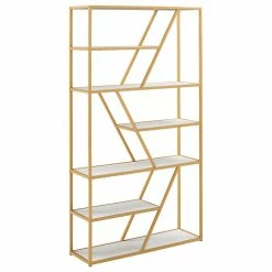 Deals 🤩 Inspire Q Marina Geometric Gold Finish Powder 🧥 Coat Metal Bookcase ⌛