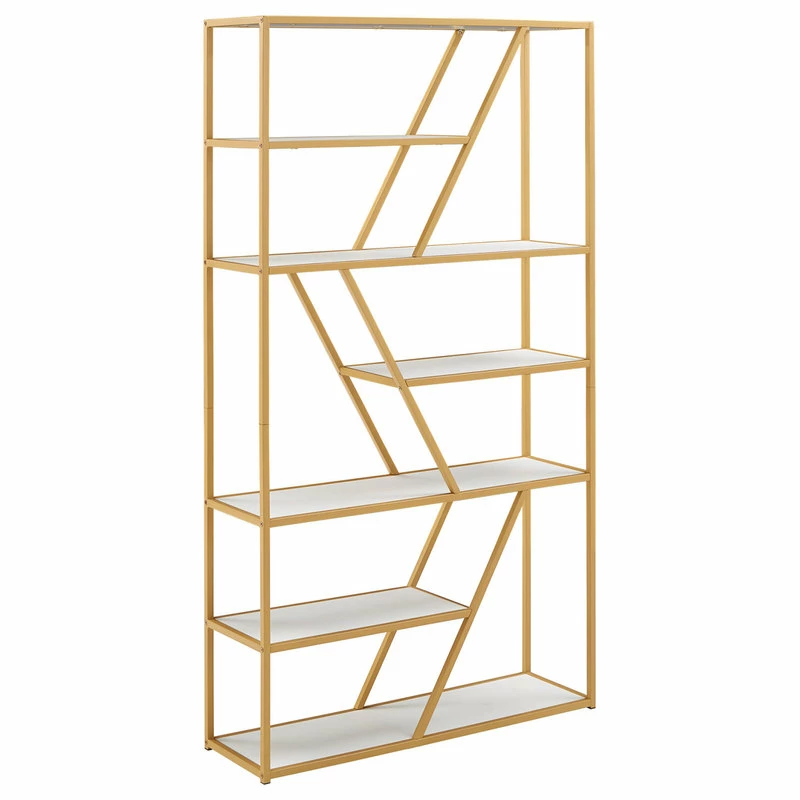 Deals 🤩 Inspire Q Marina Geometric Gold Finish Powder 🧥 Coat Metal Bookcase ⌛