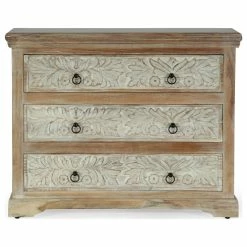 Coupon 😉 GDFStudio Picardy Boho Handcrafted Acacia Wood 3 Drawer Chest, Natural And White ⭐