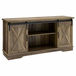 Best Sale 🥰 Walker Edison 58" Sliding Barn Door TV Console, Rustic Oak 🥰