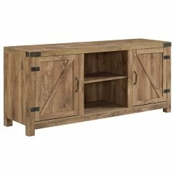 Outlet 🛒 Walker Edison 58" Farmhouse TV Stand With Barn Door Side Doors, Barnwood 💯