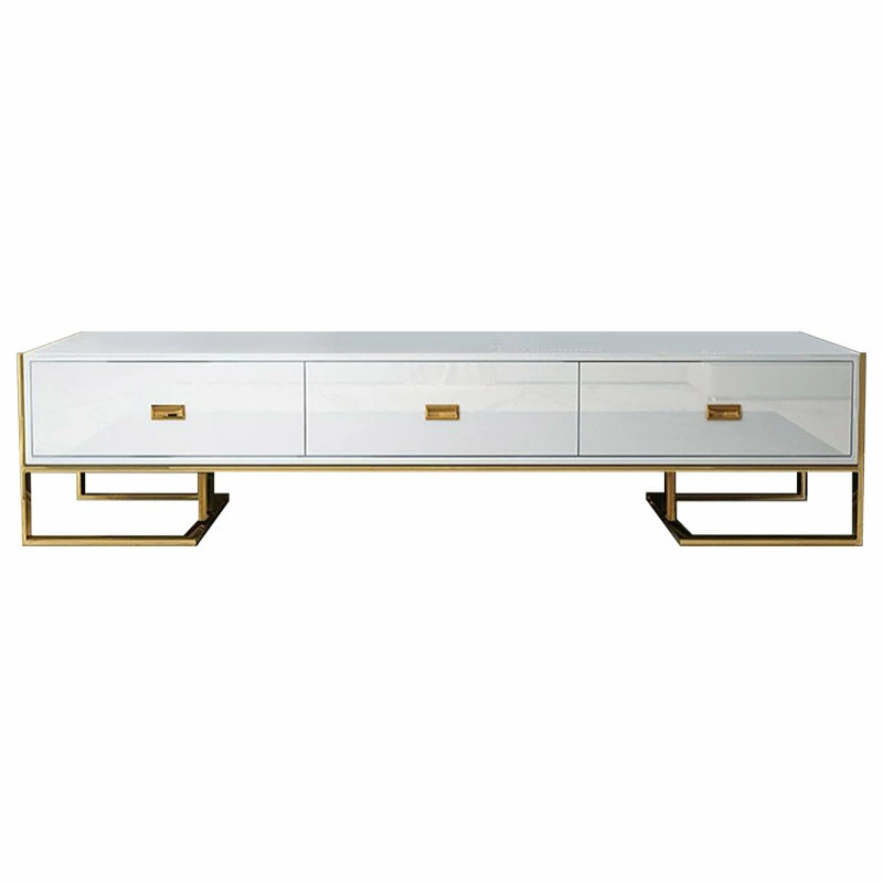 Deals ๐ Homary White 79 Inch TV Stand 3-Drawer Media Stand With Gold Frame & Tempered Glass Top ๐งจ