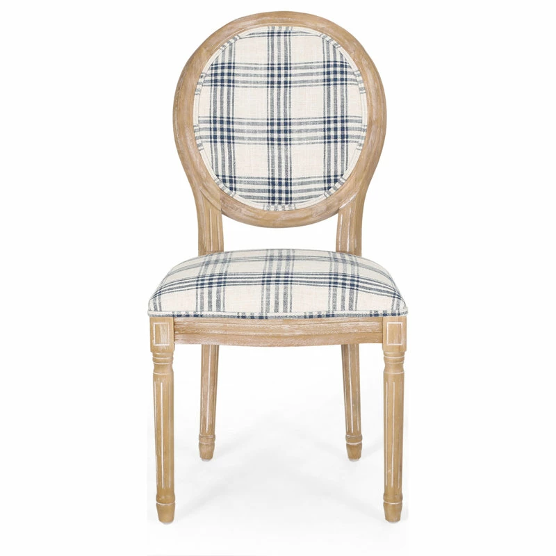Best deal ๐ฅ GDFStudio Lariya French Country Fabric Dining Chairs (Set Of 2), Dark Blue Plaid + Natural ๐ - Image 3