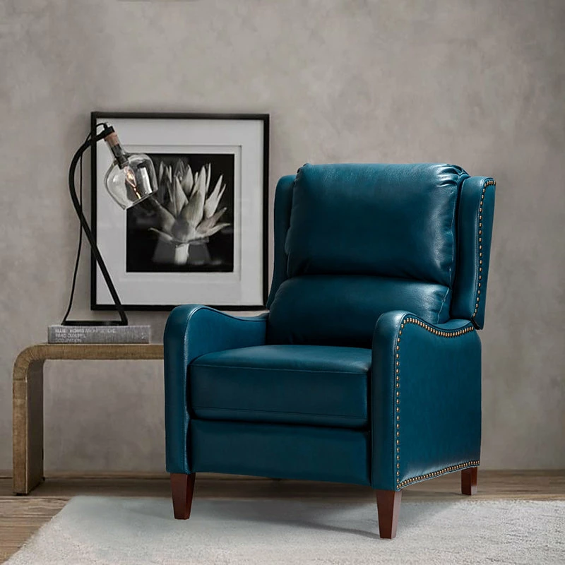 Promo 🛒 Karat Home Genuine Leather Cigar Recliner With Wingback, Turquoise 😍 - Image 2