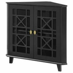 New 🔥 Walker Edison Gwen Fretwork Corner Accent Cabinet - Black ✨