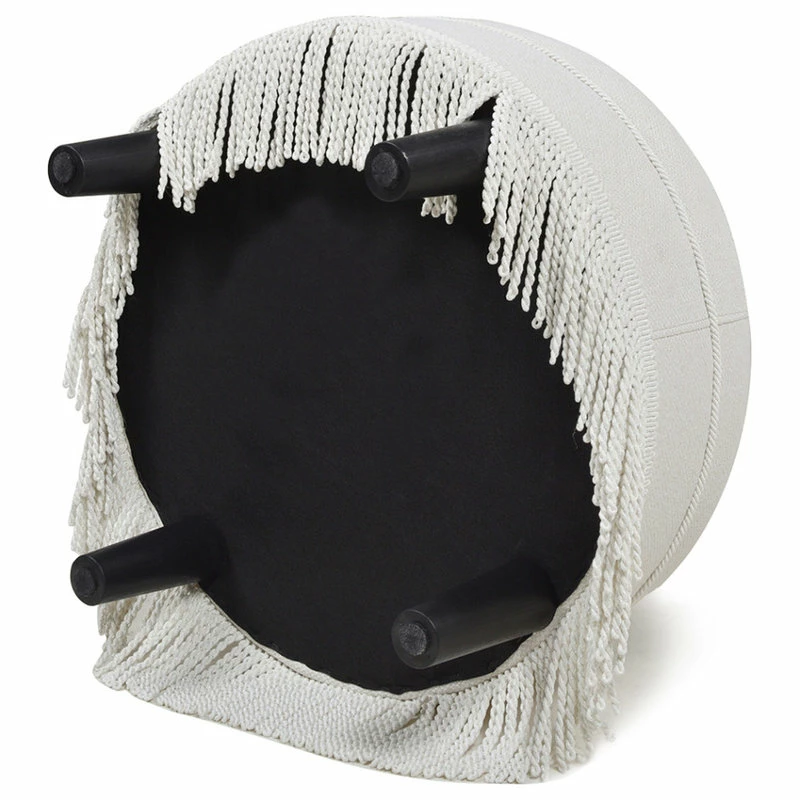 Promo ✔️ Jennifer Taylor Home Yolanda 24" Tufted Round Ottoman With Bullion Trim, Alabaster Off White Tweed ✨ - Image 8