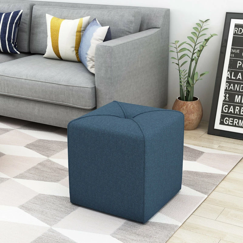 Discount 🎁 GDFStudio GDF Studio Tammy Fabric Square Ottoman, Navy Blue 🤩 - Image 2