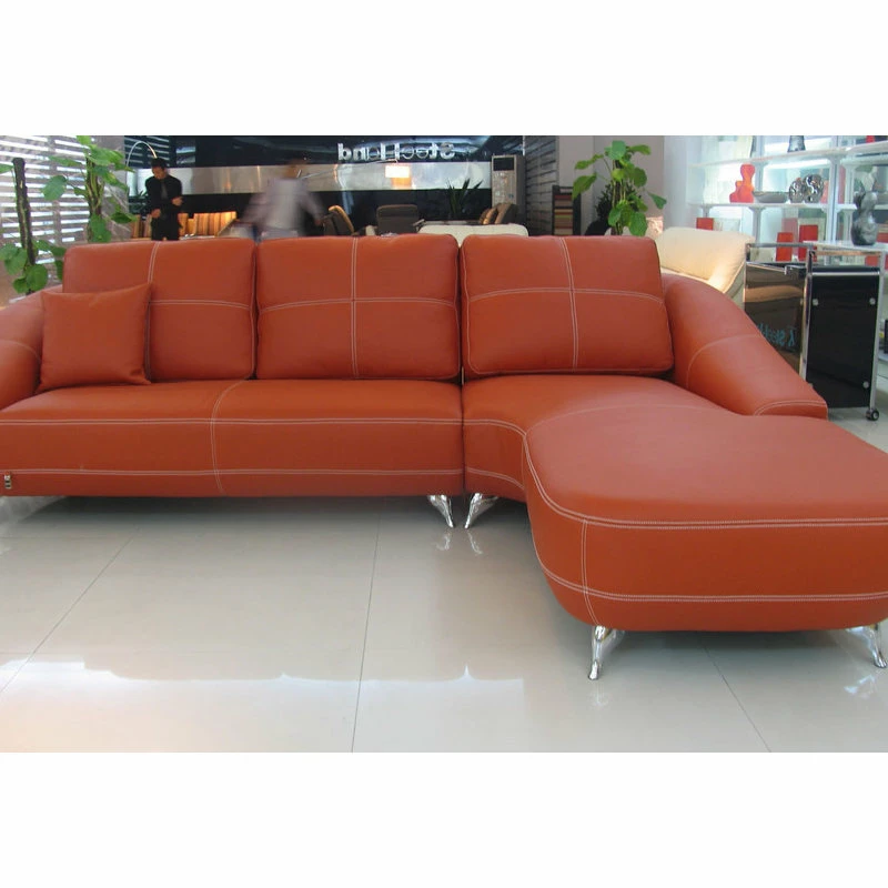 Outlet ⌛ Zuri Furniture Modern Lucy Orange Italian Leather Sectional Sofa - Right Chaise 🥰 - Image 5