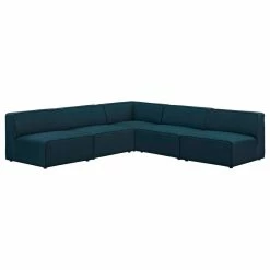 Best Sale 🥰 LexMod Mingle 5-Piece Upholstered Fabric Armless Sectional Sofa Set, Blue 🔔