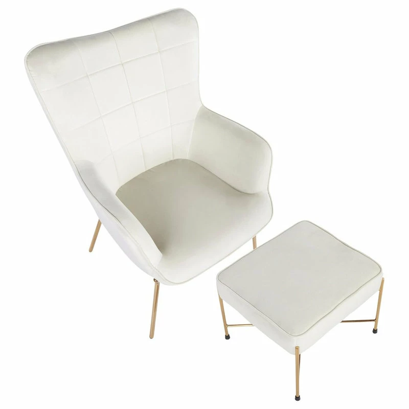 Flash Sale ๐งจ LumiSource Izzy Contemporary Lounge Chair/Ottoman Set, Gold Metal/Cream Velvet Fabric ๐ - Image 2