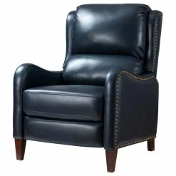 Cheapest 🎉 Karat Home Genuine Leather Cigar Recliner With Wingback, Navy 😉