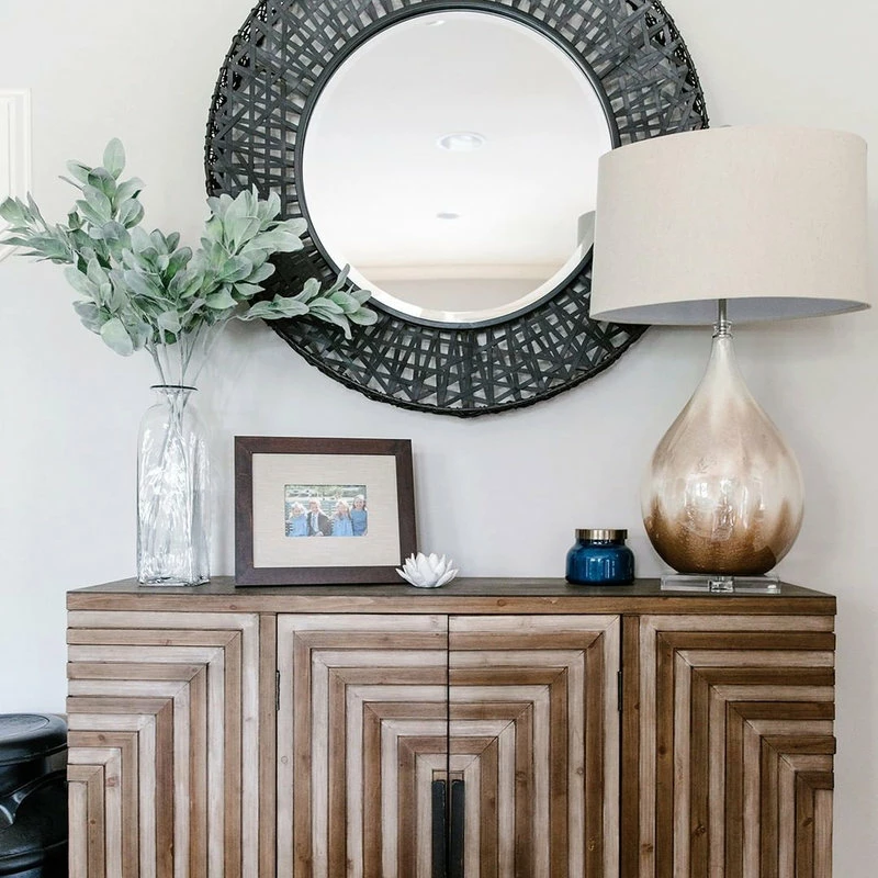 Wholesale 💯 Uttermost Midcentury Modern Pieced Wood Console Cabinet, Geometric Table Squares 🤩 - Image 2