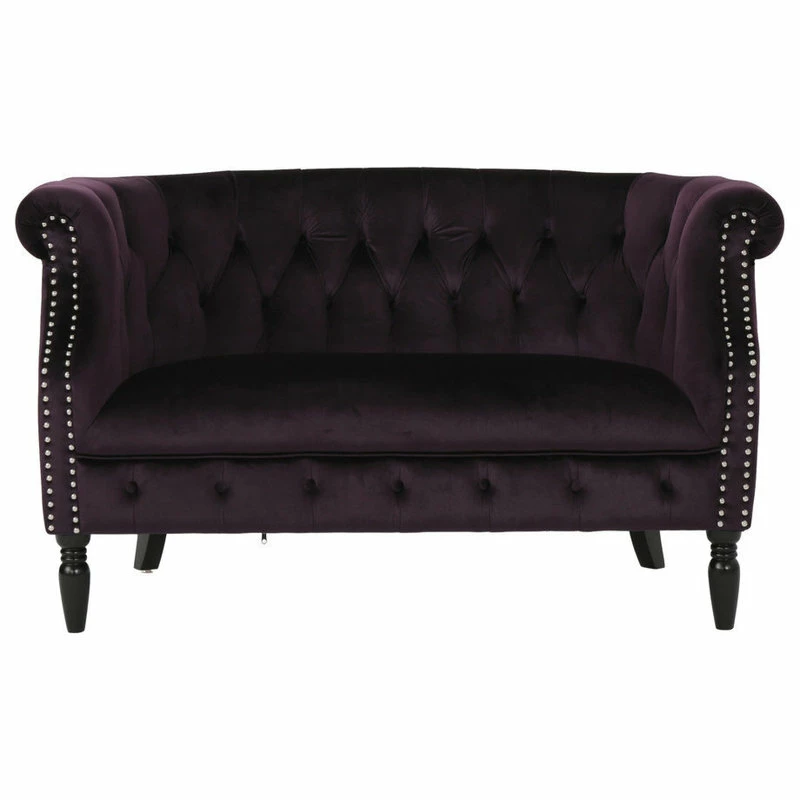 Best reviews of โค๏ธ GDFStudio GDF Studio Melaina Tufted Scroll Arm New Velvet Loveseat, Blackberry ๐