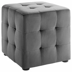 Flash Sale 🎁 LexMod Contour Tufted Button Cube Performance Velvet Ottoman, Gray 🎁