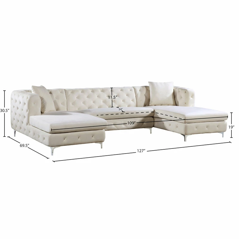 Flash Sale 😉 Meridian Furniture Gail Velvet 3-Piece Sectional, Cream 😍 - Image 6
