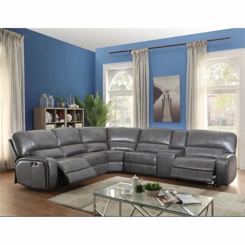 Wholesale ๐ Acme Furniture ACME Saul Sectional Sofa (Power Motion/USB Dock), Gray Leather-Aire ๐ - Image 2
