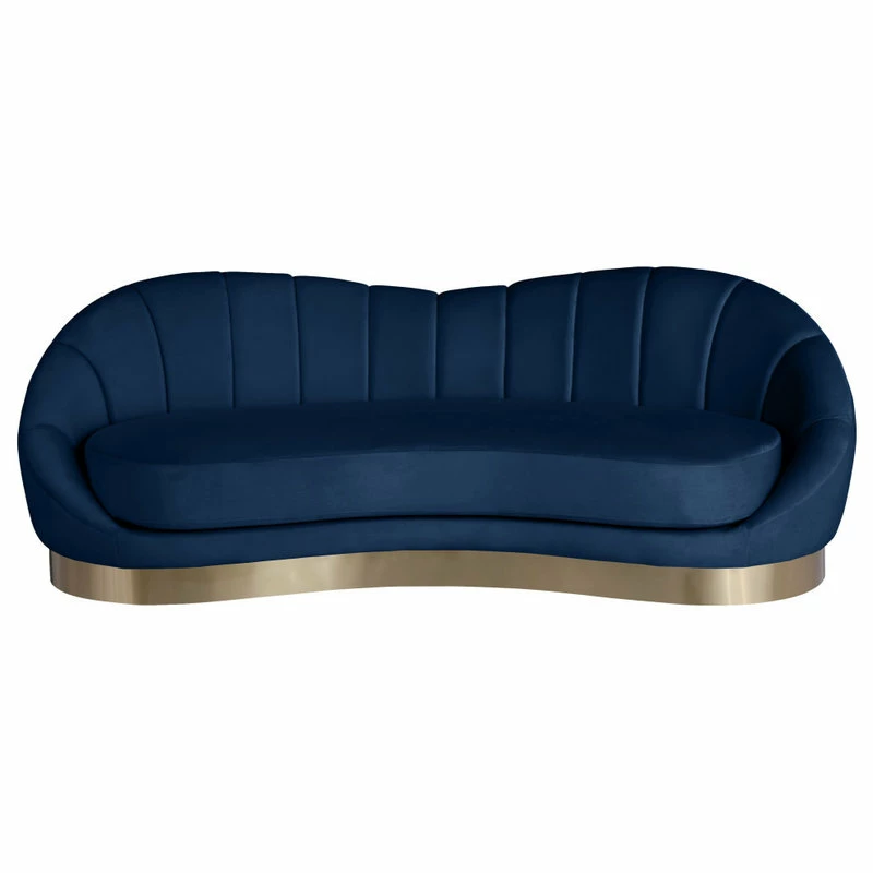 New โ Meridian Furniture Shelly Velvet Sofa With Brushed Gold Stainless Steel Base, Navy ๐ - Image 5