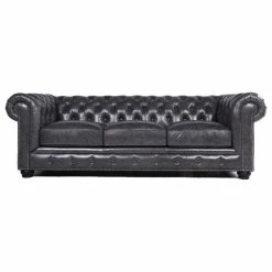 Hot Sale 😉 Bowery Hill Traditional Gray Leather Chesterfield Sofa In Grey 🎉
