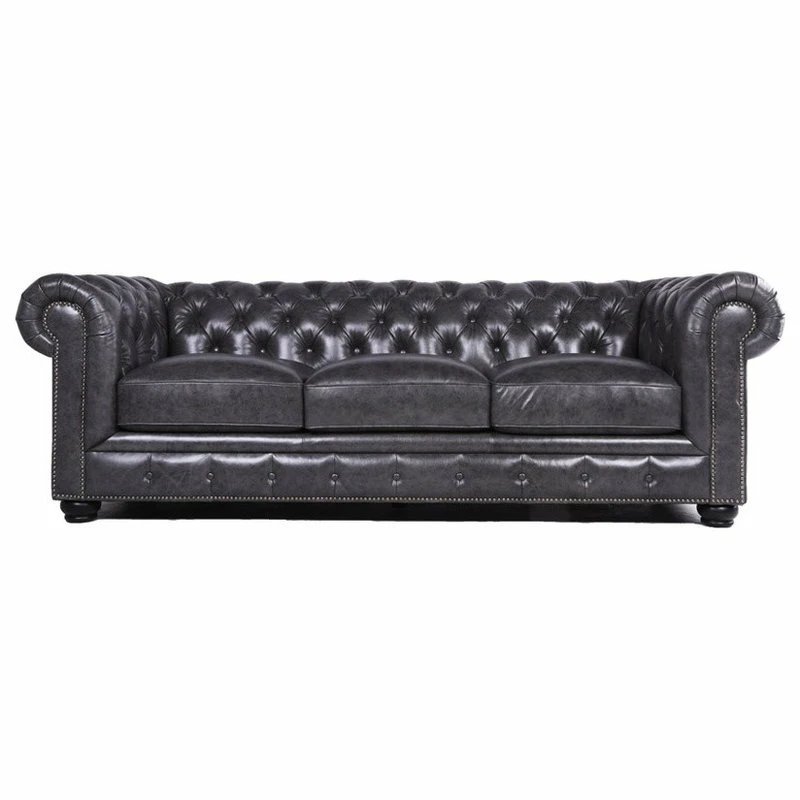 Hot Sale π Bowery Hill Traditional Gray Leather Chesterfield Sofa In Grey π