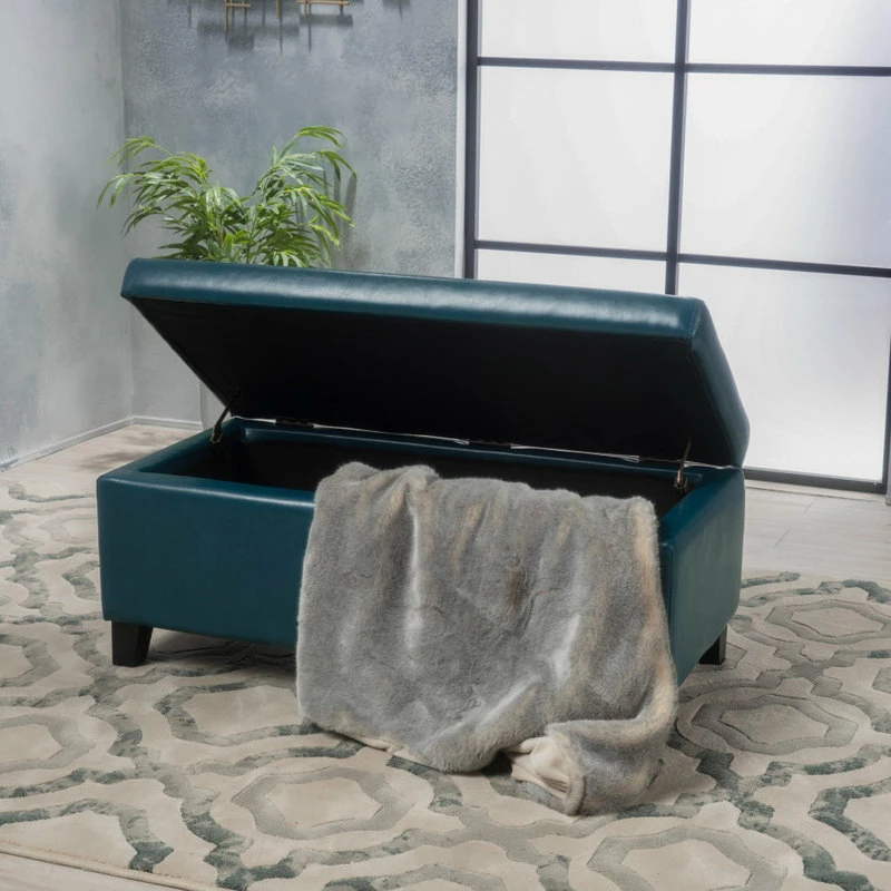 Wholesale โญ GDFStudio GDF Studio Breanna Contemporary Storage Ottoman, Teal Leather ๐ - Image 3
