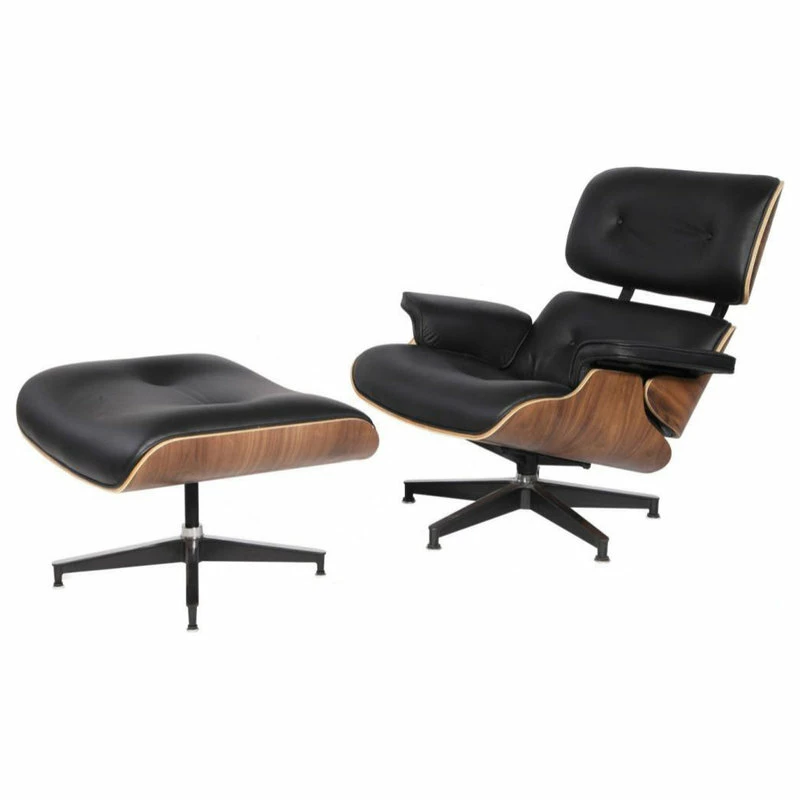 Best Sale ✨ Interior Modern Decor MOD Lounge Chair And Ottoman Premium Leather, Black Walnut ✨